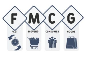FMCG - Fast Moving Consumer Goods acronym  business concept background. vector illustration concept with keywords and icons. lettering illustration with icons for web banner, flyer, landing page